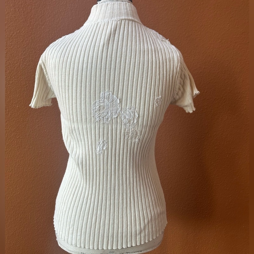 *Vintage* Terrie Bulkin Cream Short Sleeve Mock Neck Top With Lace Small EUC! - Picture 6 of 9